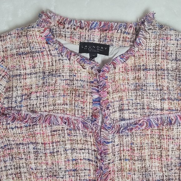 Womens Jacket Laundry Shelli Segal Tunic Pink Multi Knit Fringe Hem Size Medium - Picture 15 of 15